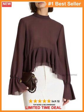 Ruffle High Low Chiffon Blouse Tie Back Asymmetrical Work Top